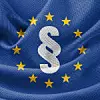 Flagge der Europäischen Union mit einem Paragrafen-Symbol in der Mitte.