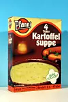 Faltschachtel mit Innenbeutel für vier Teller Kartoffelsuppe aus der Zeit zwischen 1970 und 1980. Das Markenlogo wurde wesentlich verkleinert.