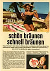 Die Werbung für die ersten Aluspraydosen (um 1957) für Sonnenschutz „Spray-Tan“ wirkt sehr amerikanisch.