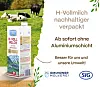 Werbung für Milch, verpackt in Kartonverpackung ohne Aluminiumschicht.