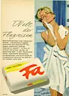 Die Feinseife neuen Stils Fa war für die moderne Frau konzipiert. Um 1960.