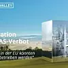 Grafik des Packaging Valley zur Konsultation zum PFAS-Verbot mit dem Warnhinweis „Maschinen in der EU könnten nicht mehr betrieben werden“.