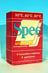 Universal-Vollwaschmittel Spee für die Trommelmaschine, die Wellenradmaschine und die Hand- beziehungsweise Topfwäsche (um 1970).