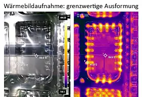 Grenzwertige Ausformung der Verpackungsdetails durch einen zu niedrigen und zu langsamen Druckaufbau.