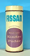 Schlanke Fissan-Blechpuderdose zum Nachfüllen aus den Fünfzigerjahren des letzten Jahrhunderts.